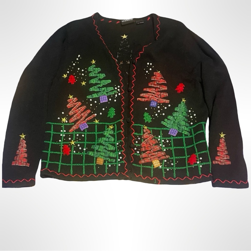 Vintage‎ Rebecca Malone Christmas Sweater Size Small Black Beaded Knit  Snowman